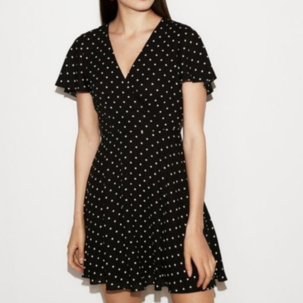 Express Polka Dot Flutter Sleeve Fit & Flare Dres… - image 1